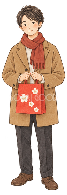 福袋を受け取る客男性イラスト
