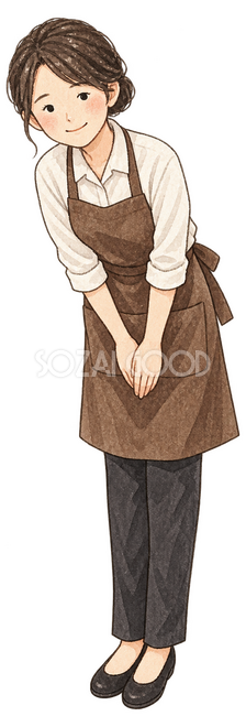 笑顔でお辞儀する店員女性イラスト