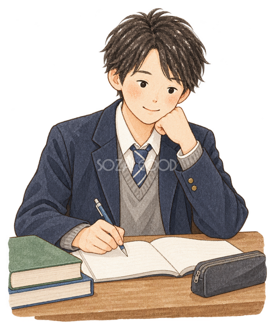 問題を解く男子学生イラスト 問題を解く男子学生イラスト