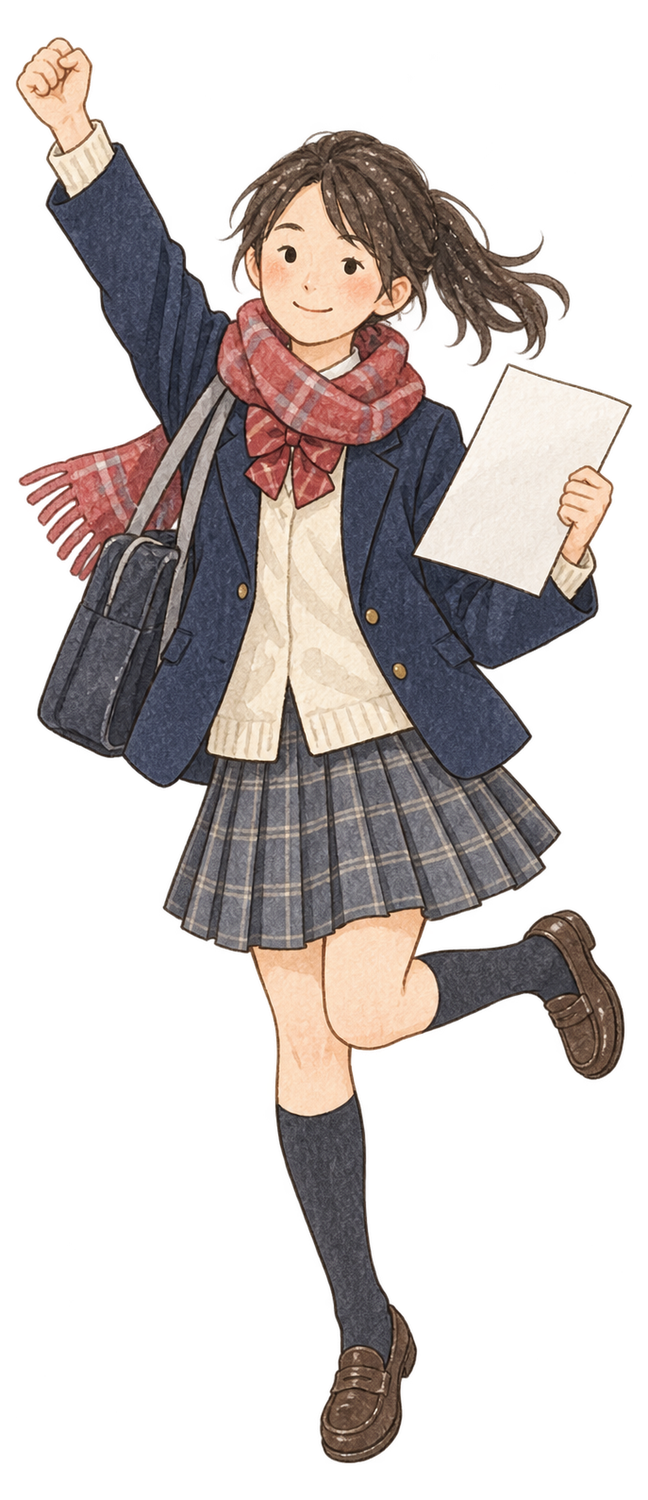 合格を喜ぶ女子学生の水彩イラスト｜受験・合格祈願の無料素材 104587に写真・文字を入れる
