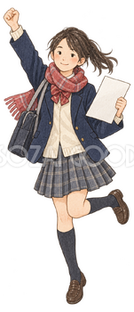 合格を喜ぶ女子学生の水彩イラスト｜受験・合格祈願の無料素材 104587