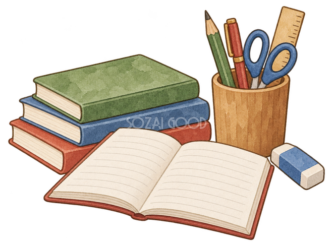 机の上の勉強道具イラスト 机の上の勉強道具イラスト