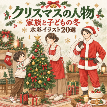クリスマスを楽しむ人物20選｜水彩イラストの無料素材 104605