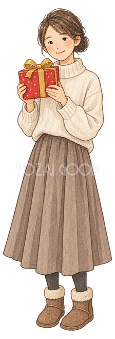 プレゼントを受け取る成人女性イラスト