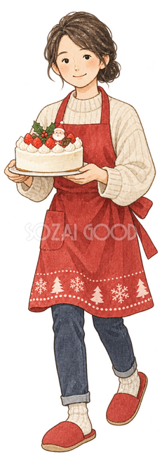 クリスマスケーキを運ぶ女性イラスト クリスマスケーキを運ぶ女性イラスト