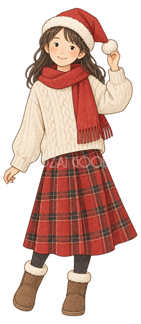サンタ帽子をかぶった女の子イラスト