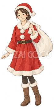サンタの衣装を着た成人女性の水彩イラスト｜クリスマスの無料素材 104616