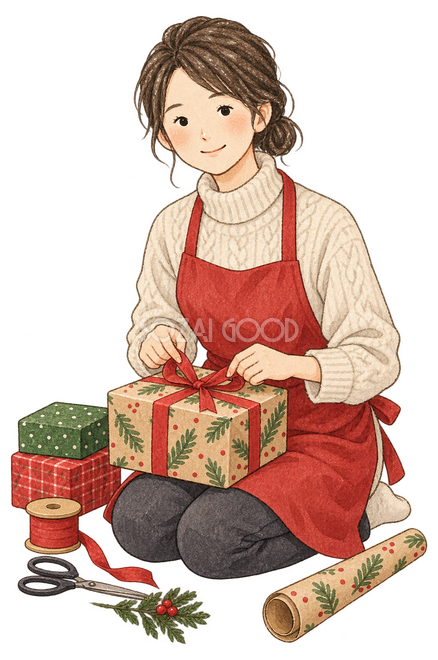 贈り物を包む女性イラスト