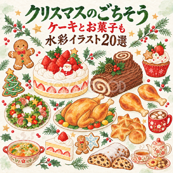 クリスマスの食べ物20選｜水彩イラストの無料素材 104626