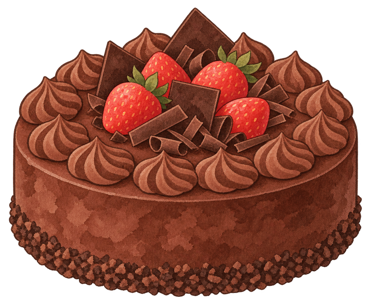 チョコレートの丸いケーキの水彩イラスト｜クリスマスの食べ物の無料素材 104628に写真・文字を入れる