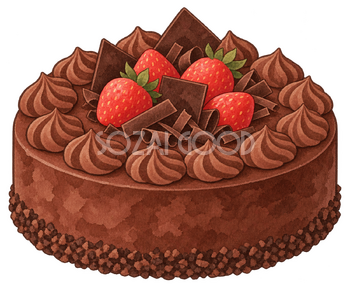 チョコレートの丸いケーキの水彩イラスト｜クリスマスの食べ物の無料素材 104628