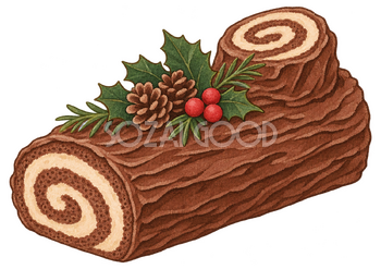 ブッシュドノエルの水彩イラスト｜クリスマスの食べ物の無料素材 104629
