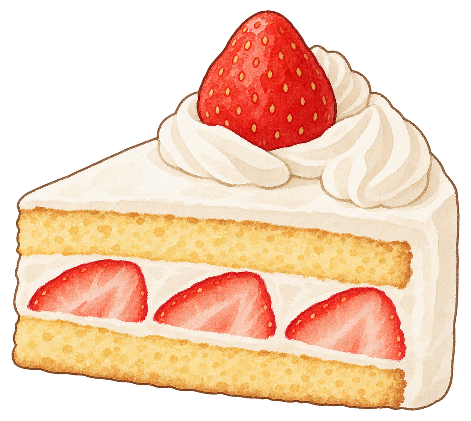 苺のショートケーキ一切れの水彩イラスト｜クリスマスの食べ物の無料素材 104630に写真・文字を入れる
