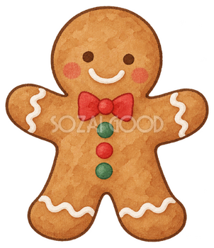 人型ジンジャークッキーの水彩イラスト｜クリスマスの食べ物の無料素材 104633