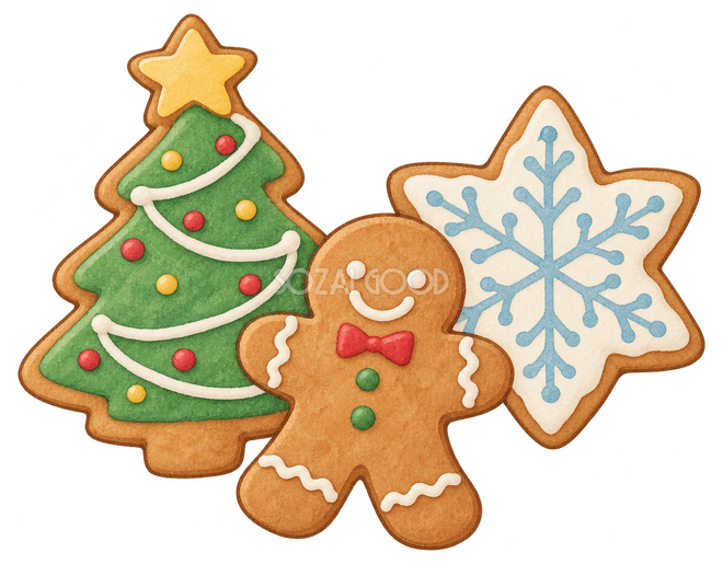 クリスマスのアイシングクッキー三枚イラスト クリスマスのアイシングクッキー三枚イラスト