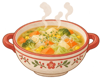 野菜の温かいスープの水彩イラスト｜クリスマスの食べ物の無料素材 104638