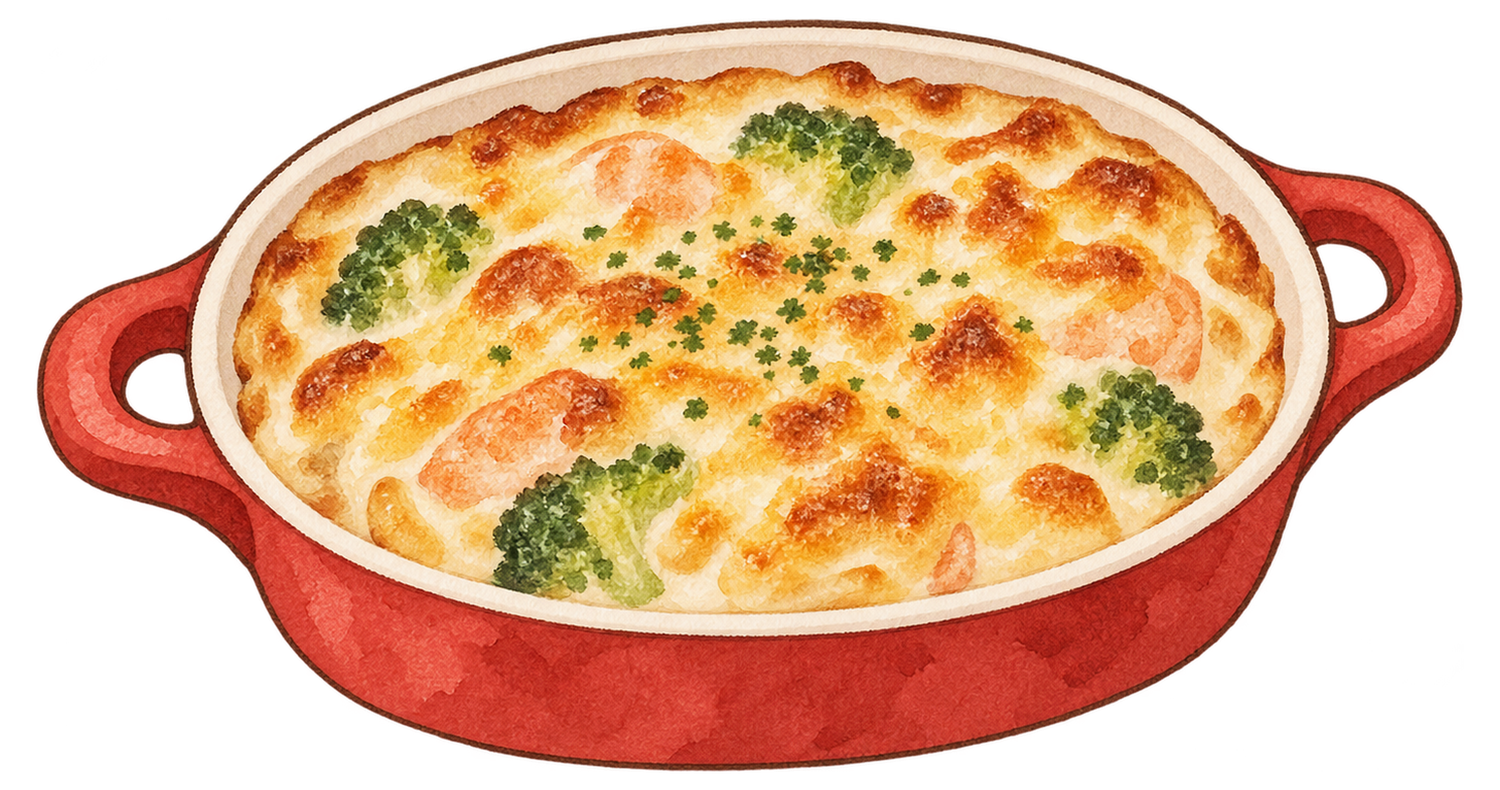 グラタンの水彩イラスト｜クリスマスの食べ物の無料素材 104639に写真・文字を入れる