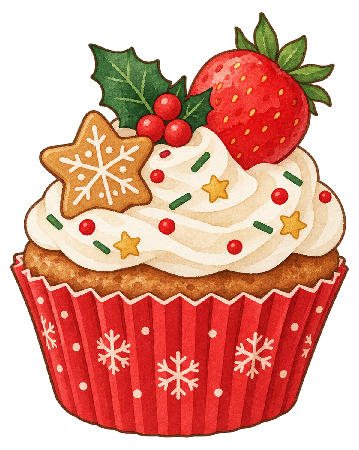 クリスマスのカップケーキの水彩イラスト｜クリスマスの食べ物の無料素材 104641に写真・文字を入れる