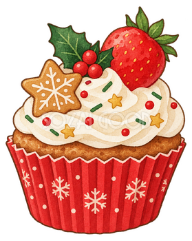 クリスマスのカップケーキの水彩イラスト｜クリスマスの食べ物の無料素材 104641