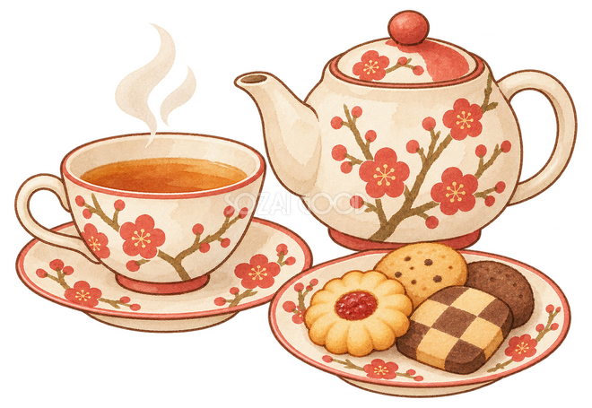 温かい紅茶とクッキーイラスト