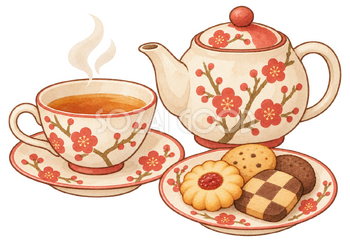 温かい紅茶とクッキーの水彩イラスト｜クリスマスの食べ物の無料素材 104644