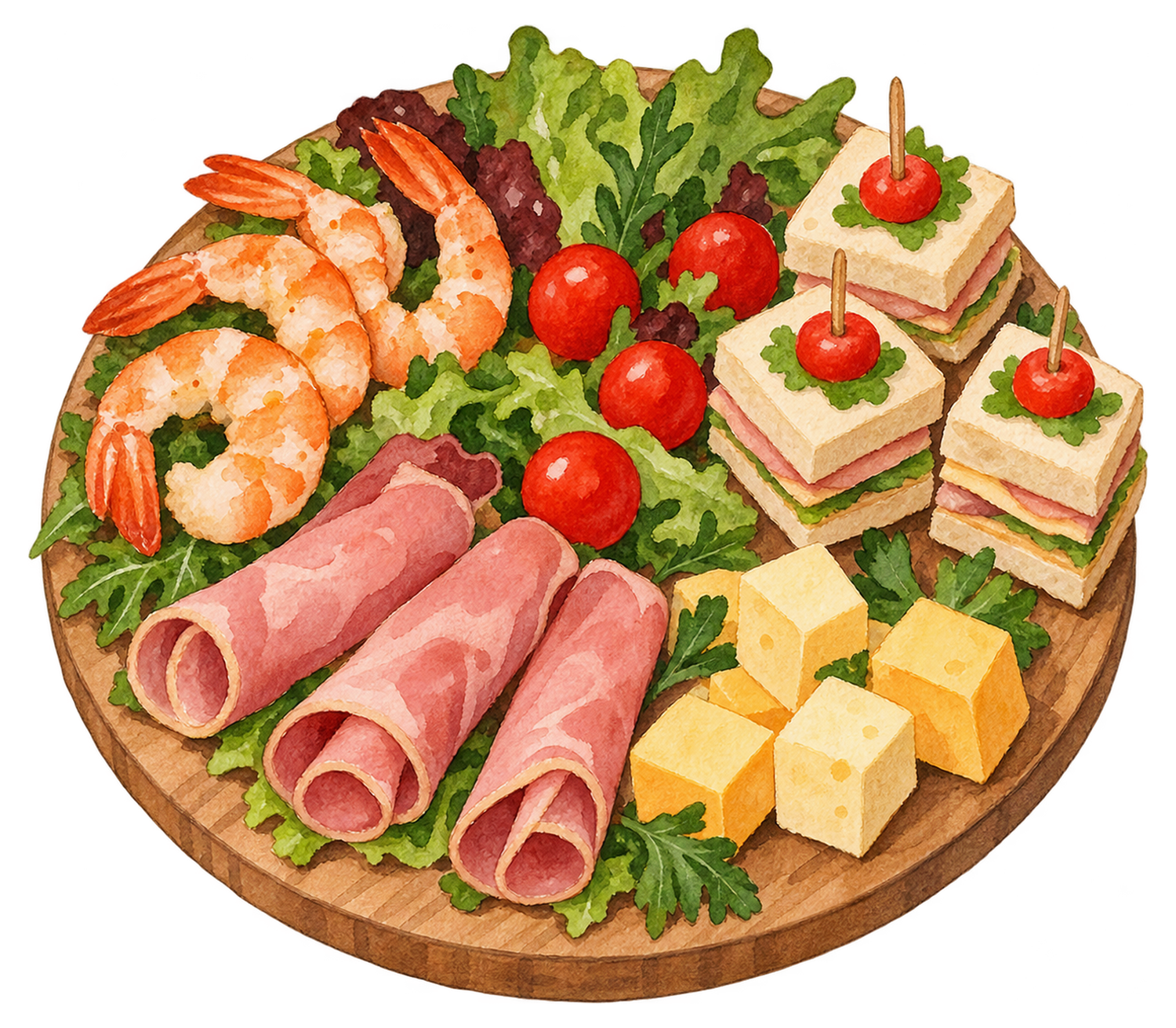 クリスマスのオードブル皿の水彩イラスト｜クリスマスの食べ物の無料素材 104646に写真・文字を入れる