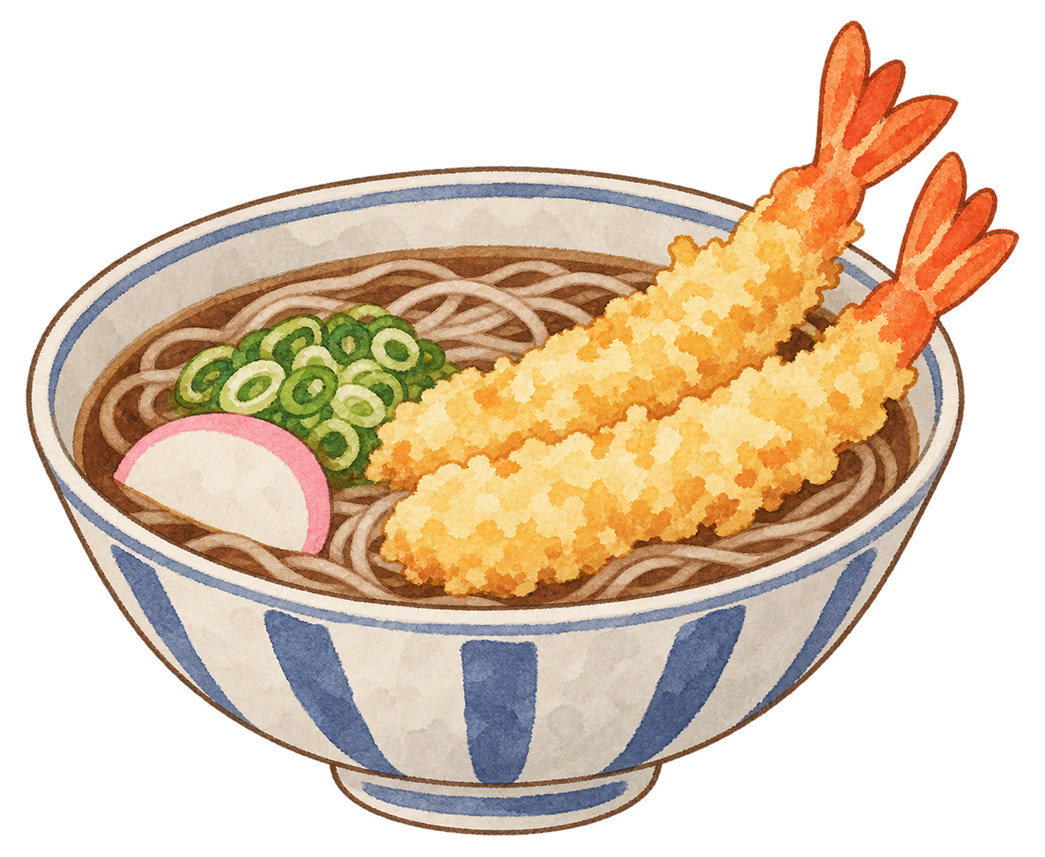 海老天の年越しそばの水彩イラスト｜年越し・大晦日の無料素材 104648に写真・文字を入れる