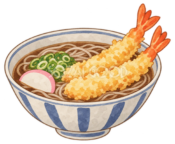 海老天の年越しそばの水彩イラスト｜年越し・大晦日の無料素材 104648