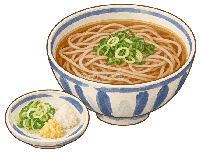 かけそばと薬味イラスト