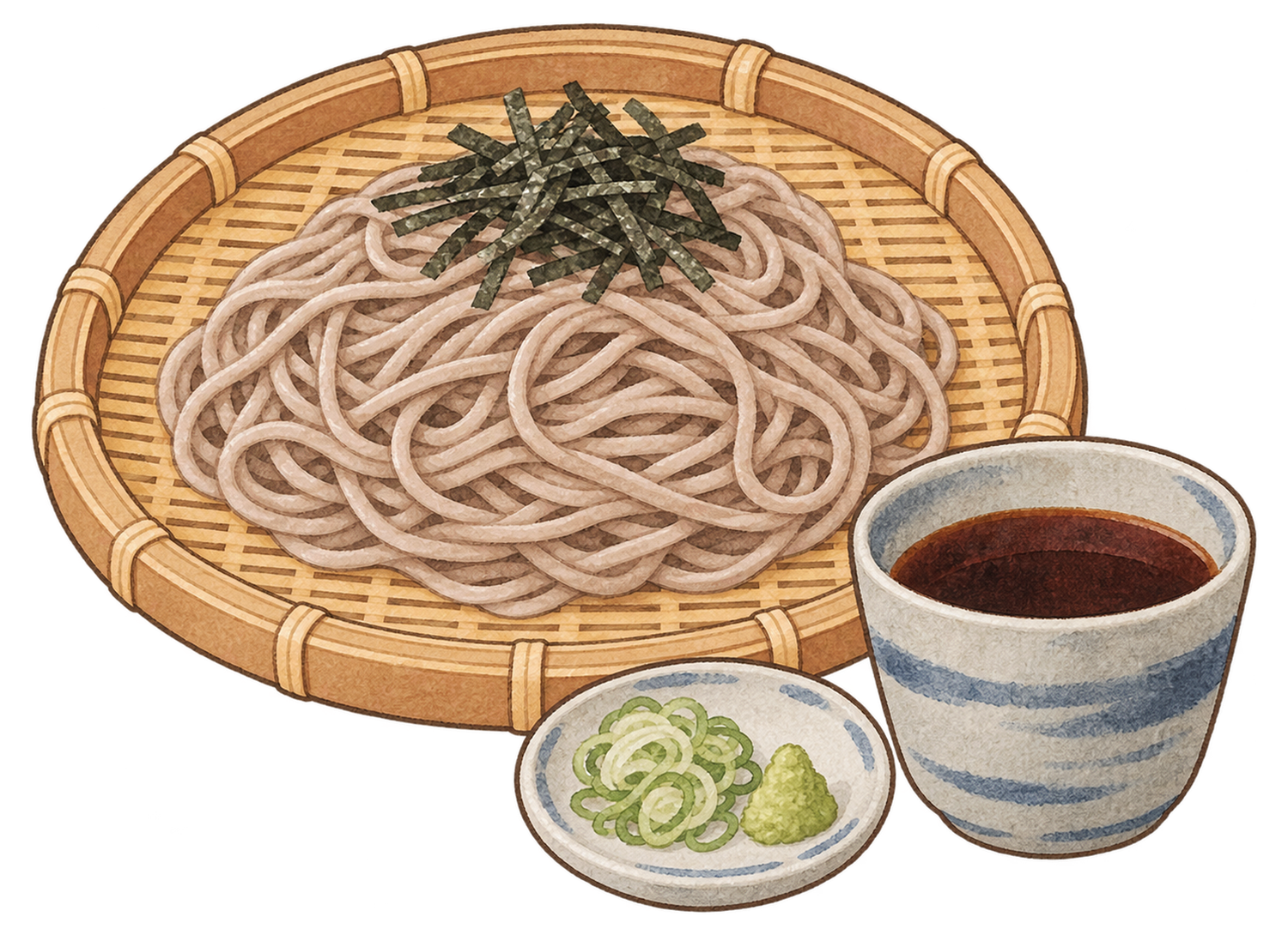 ざるそばの水彩イラスト｜年越し・大晦日の無料素材 104650に写真・文字を入れる