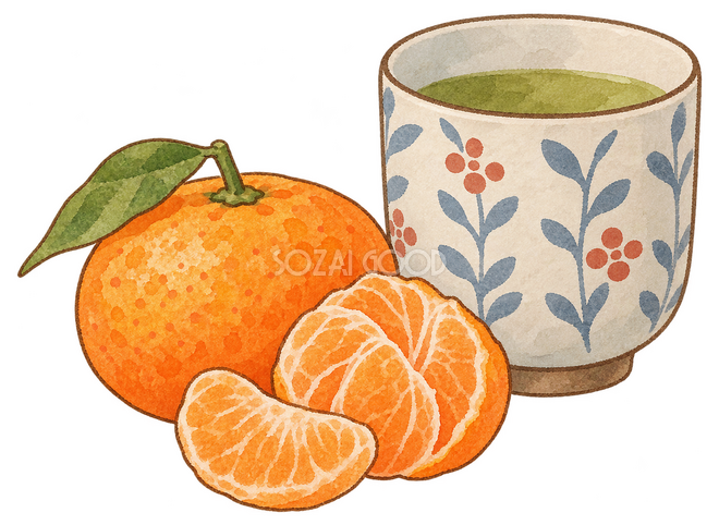 みかんと湯飲みイラスト