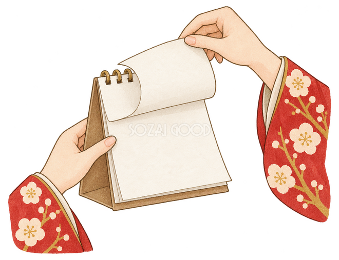 無地のカレンダーをめくる手イラスト