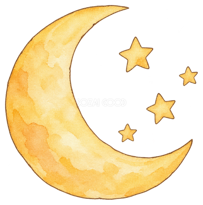 夜空の三日月と小さな星イラスト