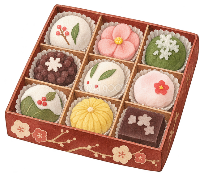 冬の和菓子の詰め合わせイラスト