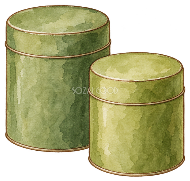お茶の無地の缶二つイラスト