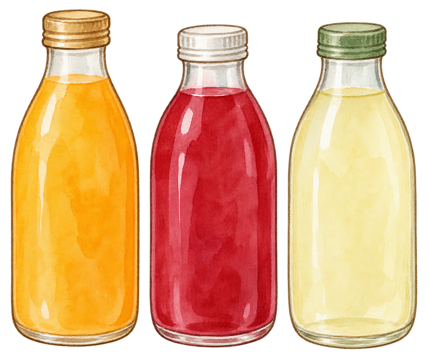 無地の瓶入り飲料三本の水彩イラスト｜お歳暮・冬の贈り物の無料素材 104678に写真・文字を入れる