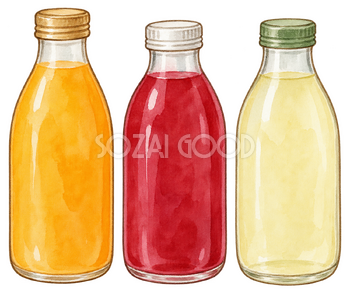 無地の瓶入り飲料三本の水彩イラスト｜お歳暮・冬の贈り物の無料素材 104678