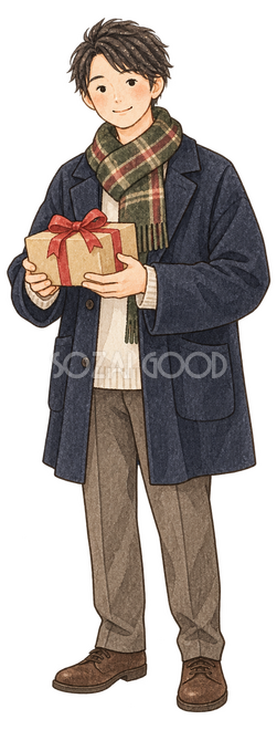 贈り物を受け取る男性イラスト