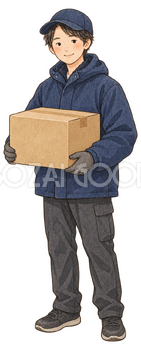 荷物を届ける配達員の水彩イラスト｜お歳暮・冬の贈り物の無料素材 104684