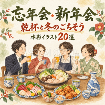 忘年会・年末の集まり20選｜水彩イラストの無料素材 104689