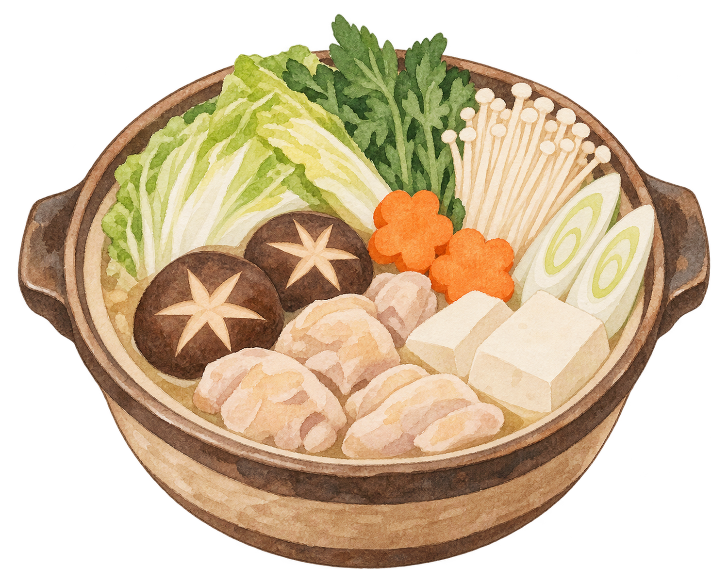 鍋料理の水彩イラスト｜忘年会の無料素材 104690に写真・文字を入れる
