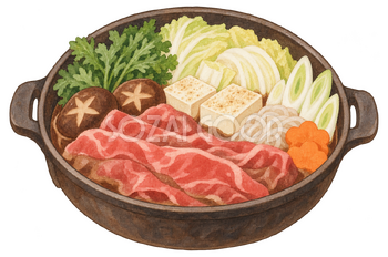 すき焼き鍋の水彩イラスト｜忘年会の無料素材 104691