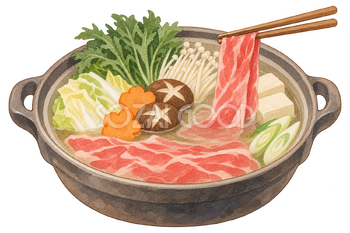 しゃぶしゃぶ鍋の水彩イラスト｜忘年会の無料素材 104692