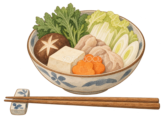 鍋の取り皿と箸イラスト 鍋の取り皿と箸イラスト