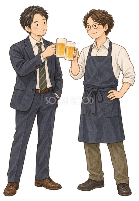 乾杯する成人男性二人イラスト 乾杯する成人男性二人イラスト