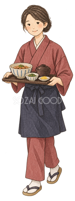 料理を運ぶ店員女性イラスト