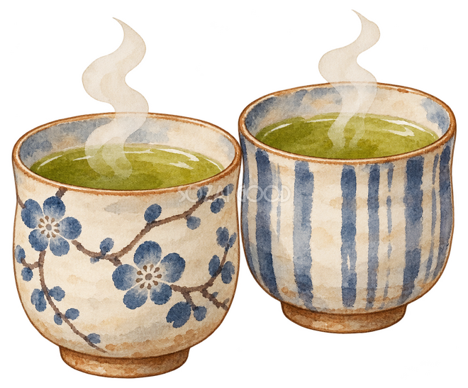 温かいお茶の湯飲み二つイラスト 温かいお茶の湯飲み二つイラスト