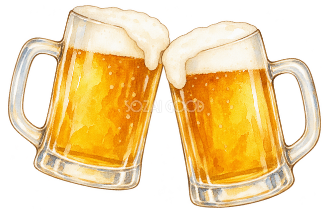 ビールのジョッキ二つイラスト