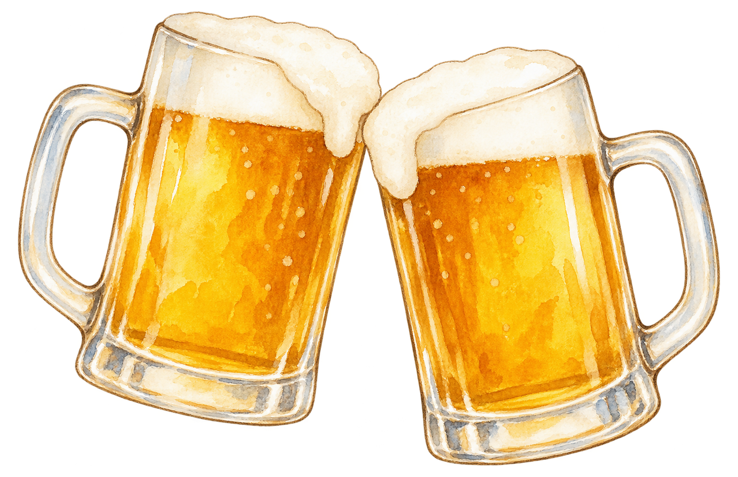 ビールのジョッキ二つの水彩イラスト｜忘年会の無料素材 104701に写真・文字を入れる