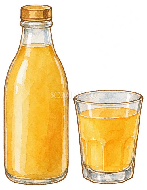 無地の瓶入り飲み物とグラスイラスト 無地の瓶入り飲み物とグラスイラスト